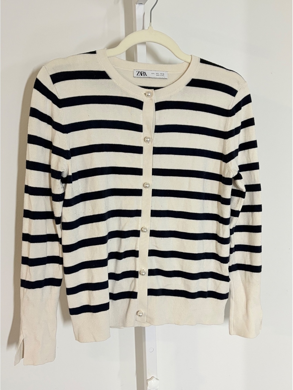 Zara Women's Black and White Striped Button-Up Cardigan Size L